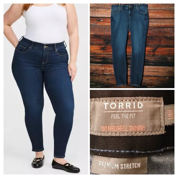 Torrid Jeans Plus Size 18 Bombshell Skinny High Rise Blue Denim Stretch - Picture 1 of 9